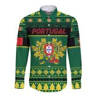 Personalized Portugal Christmas Long Sleeve Button Shirt Emblem With Flag Style - Wonder Print Shop