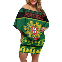 Personalized Portugal Christmas Off Shoulder Short Dress Emblem With Flag Style - Wonder Print Shop