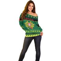 Personalized Portugal Christmas Off Shoulder Sweater Emblem With Flag Style - Wonder Print Shop