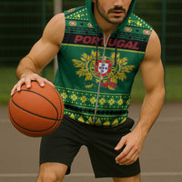 Personalized Portugal Christmas Sleeveless Zip Hoodie Emblem With Flag Style - Wonder Print Shop