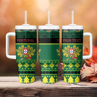 Personalized Portugal Christmas Tumbler With Handle Emblem With Flag Style - Wonder Print Shop