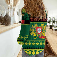 Personalized Portugal Christmas Women Casual Shirt Emblem With Flag Style - Wonder Print Shop