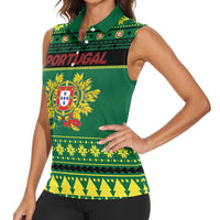 Personalized Portugal Christmas Women Sleeveless Polo Shirt Emblem With Flag Style - Wonder Print Shop