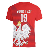Custom Poland Football Women V-Neck T-Shirt Go Bialo-Czerwoni Champions Red