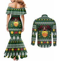 Glamorgan Wales Christmas Couples Matching Mermaid Dress and Long Sleeve Button Shirt Cymru Dragon And Daffodil - Wonder Print Shop