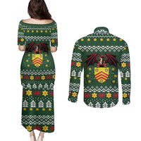 Glamorgan Wales Christmas Couples Matching Puletasi and Long Sleeve Button Shirt Cymru Dragon And Daffodil - Wonder Print Shop