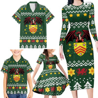 Glamorgan Wales Christmas Family Matching Long Sleeve Bodycon Dress and Hawaiian Shirt Cymru Dragon And Daffodil - Wonder Print Shop