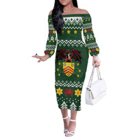 Glamorgan Wales Christmas Family Matching Off The Shoulder Long Sleeve Dress and Hawaiian Shirt Cymru Dragon And Daffodil - Wonder Print Shop