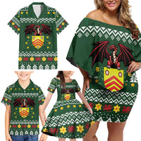 Glamorgan Wales Christmas Family Matching Off Shoulder Short Dress and Hawaiian Shirt Cymru Dragon And Daffodil - Wonder Print Shop