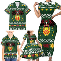 Glamorgan Wales Christmas Family Matching Short Sleeve Bodycon Dress and Hawaiian Shirt Cymru Dragon And Daffodil - Wonder Print Shop