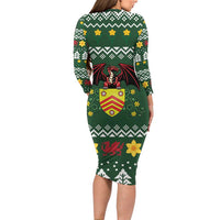 Glamorgan Wales Christmas Long Sleeve Bodycon Dress Cymru Dragon And Daffodil - Wonder Print Shop