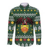 Glamorgan Wales Christmas Long Sleeve Button Shirt Cymru Dragon And Daffodil - Wonder Print Shop