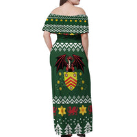 Glamorgan Wales Christmas Off Shoulder Maxi Dress Cymru Dragon And Daffodil - Wonder Print Shop