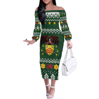 Glamorgan Wales Christmas Off The Shoulder Long Sleeve Dress Cymru Dragon And Daffodil - Wonder Print Shop