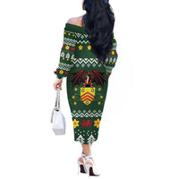 Glamorgan Wales Christmas Off The Shoulder Long Sleeve Dress Cymru Dragon And Daffodil - Wonder Print Shop