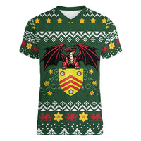 Glamorgan Wales Christmas Women V-Neck T-Shirt Cymru Dragon And Daffodil - Wonder Print Shop