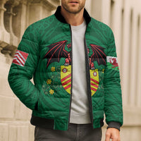 Personalized Glamorgan Wales Bomber Puffer Jacket Welsh Red Dragon And Daffodil - Wonder Print Shop