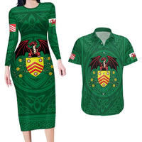 Personalized Glamorgan Wales Couples Matching Long Sleeve Bodycon Dress and Hawaiian Shirt Welsh Red Dragon And Daffodil - Wonder Print Shop