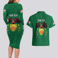 Personalized Glamorgan Wales Couples Matching Long Sleeve Bodycon Dress and Hawaiian Shirt Welsh Red Dragon And Daffodil - Wonder Print Shop