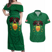 Personalized Glamorgan Wales Couples Matching Off Shoulder Maxi Dress and Hawaiian Shirt Welsh Red Dragon And Daffodil - Wonder Print Shop