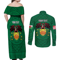 Personalized Glamorgan Wales Couples Matching Off Shoulder Maxi Dress and Long Sleeve Button Shirt Welsh Red Dragon And Daffodil - Wonder Print Shop