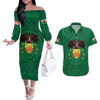Personalized Glamorgan Wales Couples Matching Off The Shoulder Long Sleeve Dress and Hawaiian Shirt Welsh Red Dragon And Daffodil - Wonder Print Shop