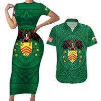 Personalized Glamorgan Wales Couples Matching Short Sleeve Bodycon Dress and Hawaiian Shirt Welsh Red Dragon And Daffodil - Wonder Print Shop