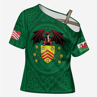 Personalized Glamorgan Wales Cross Shoulder Shirt Welsh Red Dragon And Daffodil - Wonder Print Shop