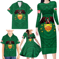 Personalized Glamorgan Wales Family Matching Long Sleeve Bodycon Dress and Hawaiian Shirt Welsh Red Dragon And Daffodil - Wonder Print Shop