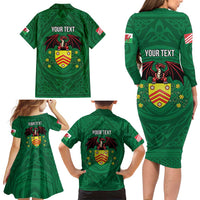 Personalized Glamorgan Wales Family Matching Long Sleeve Bodycon Dress and Hawaiian Shirt Welsh Red Dragon And Daffodil - Wonder Print Shop