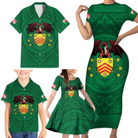Personalized Glamorgan Wales Family Matching Short Sleeve Bodycon Dress and Hawaiian Shirt Welsh Red Dragon And Daffodil - Wonder Print Shop