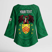 Personalized Glamorgan Wales Kimono Sleeve Blouse Welsh Red Dragon And Daffodil - Wonder Print Shop