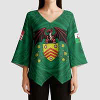 Personalized Glamorgan Wales Kimono Sleeve Blouse Welsh Red Dragon And Daffodil - Wonder Print Shop