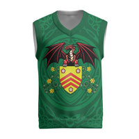 Personalized Glamorgan Wales Christmas Knitted V-Neck Vest Welsh Red Dragon And Daffodil - Wonder Print Shop