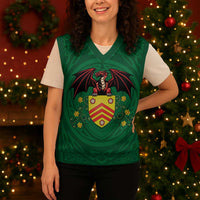 Personalized Glamorgan Wales Christmas Knitted V-Neck Vest Welsh Red Dragon And Daffodil - Wonder Print Shop