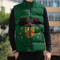 Personalized Glamorgan Wales Sleeveless Puffer Jacket Welsh Red Dragon And Daffodil - Wonder Print Shop