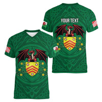 Personalized Glamorgan Wales Women V-Neck T-Shirt Welsh Red Dragon And Daffodil - Wonder Print Shop