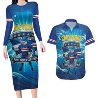Blue Shark Cape Verde Football Couples Matching Long Sleeve Bodycon Dress and Hawaiian Shirt First World Cup 2026 - Wonder Print Shop