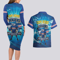 Blue Shark Cape Verde Football Couples Matching Long Sleeve Bodycon Dress and Hawaiian Shirt First World Cup 2026 - Wonder Print Shop