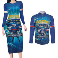 Blue Shark Cape Verde Football Couples Matching Long Sleeve Bodycon Dress and Long Sleeve Button Shirt First World Cup 2026 - Wonder Print Shop