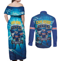 Blue Shark Cape Verde Football Couples Matching Off Shoulder Maxi Dress and Long Sleeve Button Shirt First World Cup 2026 - Wonder Print Shop