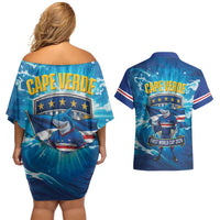 Blue Shark Cape Verde Football Couples Matching Off Shoulder Short Dress and Hawaiian Shirt First World Cup 2026 - Wonder Print Shop