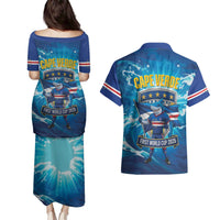 Blue Shark Cape Verde Football Couples Matching Puletasi and Hawaiian Shirt First World Cup 2026 - Wonder Print Shop