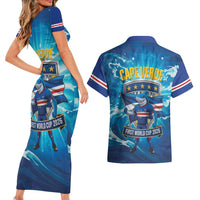 Blue Shark Cape Verde Football Couples Matching Short Sleeve Bodycon Dress and Hawaiian Shirt First World Cup 2026 - Wonder Print Shop