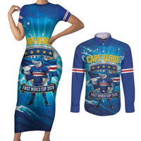 Blue Shark Cape Verde Football Couples Matching Short Sleeve Bodycon Dress and Long Sleeve Button Shirt First World Cup 2026 - Wonder Print Shop