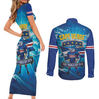 Blue Shark Cape Verde Football Couples Matching Short Sleeve Bodycon Dress and Long Sleeve Button Shirt First World Cup 2026 - Wonder Print Shop
