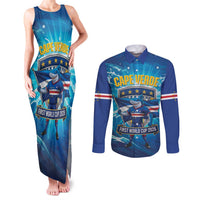 Blue Shark Cape Verde Football Couples Matching Tank Maxi Dress and Long Sleeve Button Shirt First World Cup 2026 - Wonder Print Shop