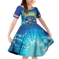 Blue Shark Cape Verde Football Family Matching Off Shoulder Short Dress and Hawaiian Shirt First World Cup 2026 - Wonder Print Shop