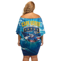 Blue Shark Cape Verde Football Family Matching Off Shoulder Short Dress and Hawaiian Shirt First World Cup 2026 - Wonder Print Shop