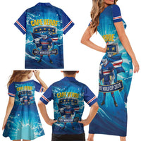 Blue Shark Cape Verde Football Family Matching Short Sleeve Bodycon Dress and Hawaiian Shirt First World Cup 2026 - Wonder Print Shop
